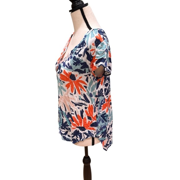 Nic + Zoe Tropical Patchwork Top in Aqua Multi Size XS - Picture 12 of 15